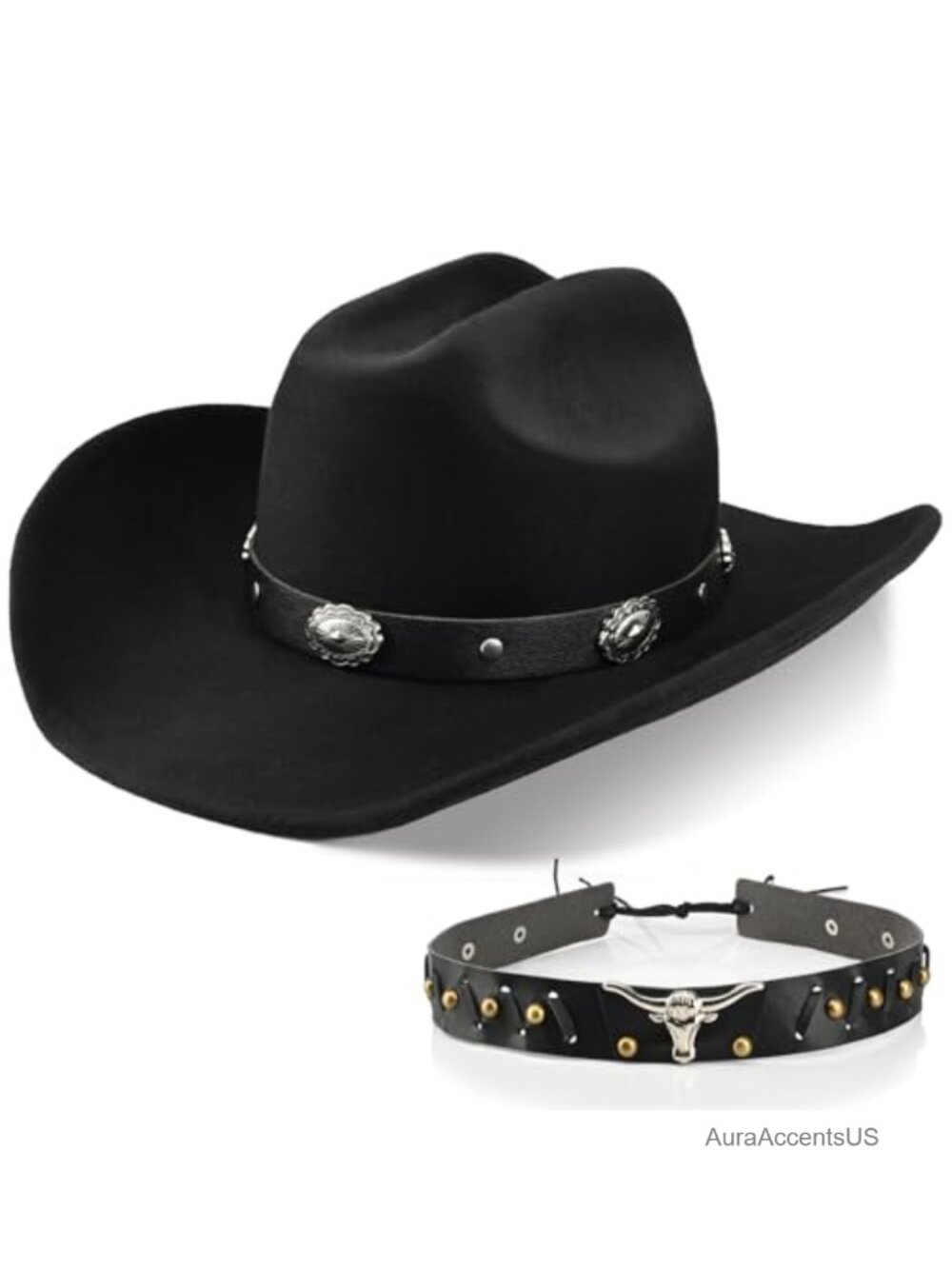 100% Wool Western Cowboy Hat Classic Fedora Felt Cowgirls Two Decorative Bands